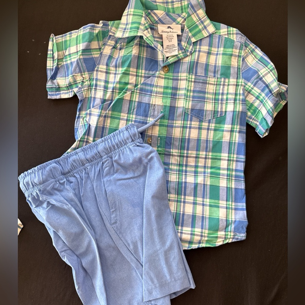 Tommy Bahama Plaid Shirt and Blue Shorts Set size 5/6